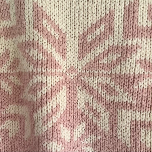 J. Crew Pink Cream Snowflake Turtleneck Holiday Oversized Cozy Sweater Women's L - Picture 5 of 10